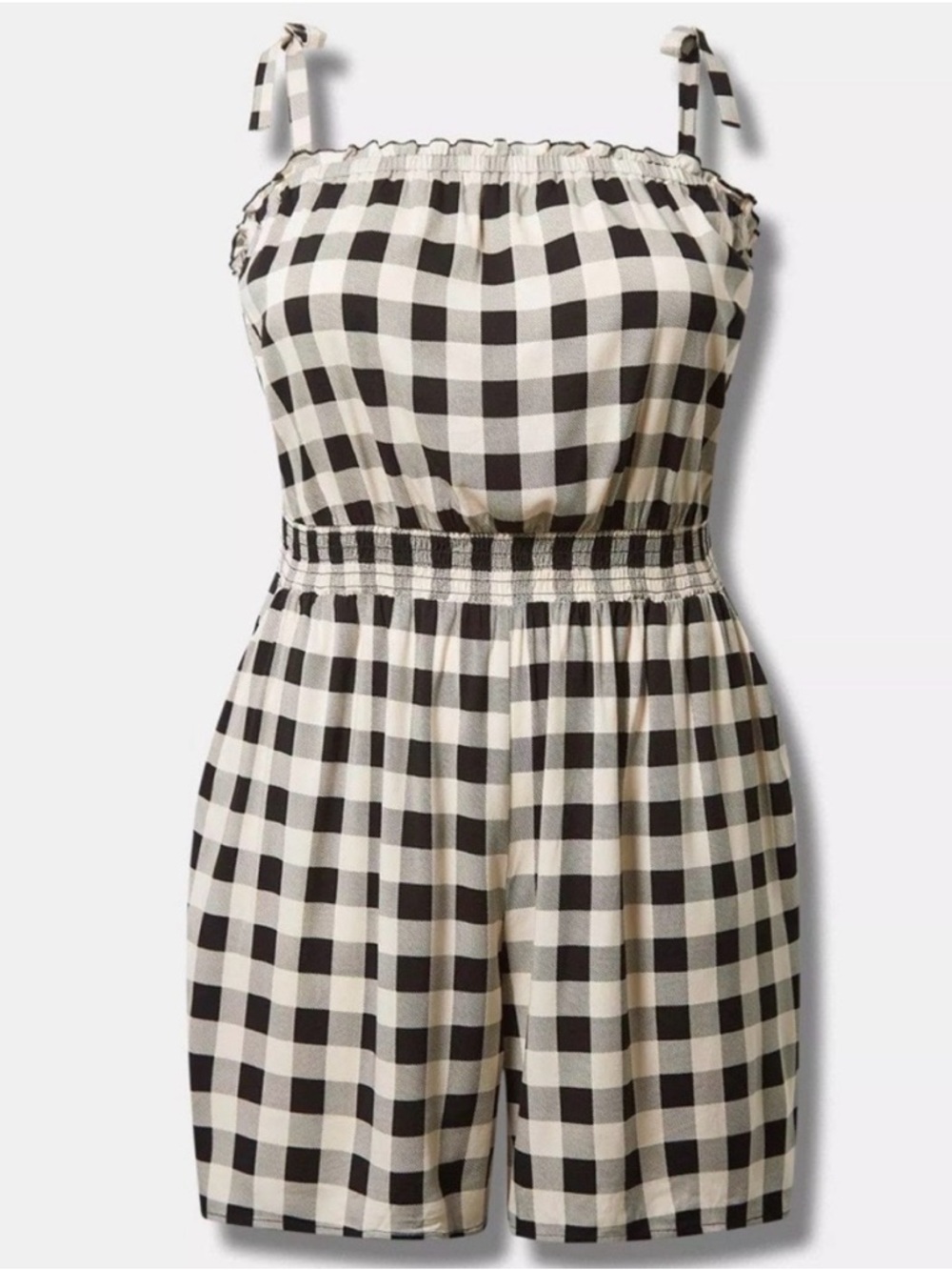 torrid Black and White Gingham Tie-Shoulder Romper